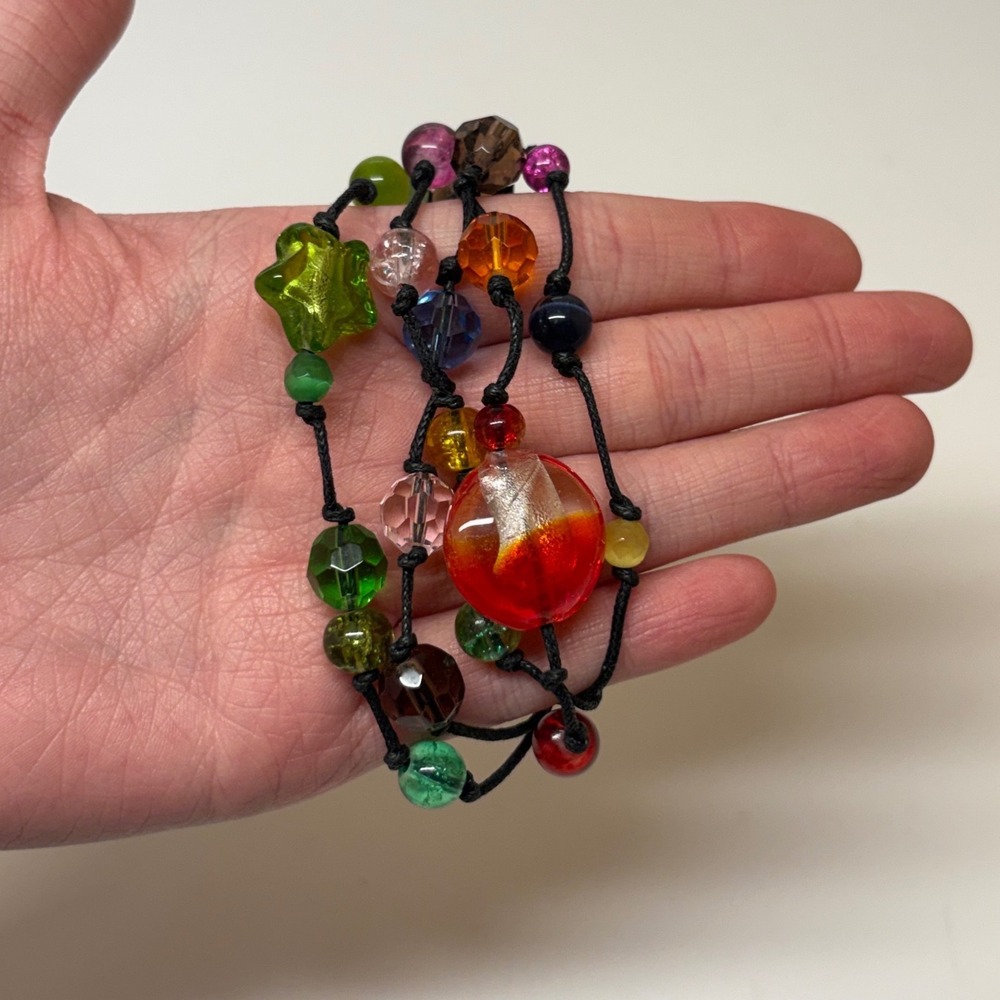 Salsa Multicolor Beaded Multi-Strand Cord Bracelet Star Glass Beads Toggle Clasp